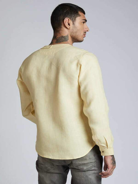 Men's Natural Hemp Asymmetric Shirt - Yellow