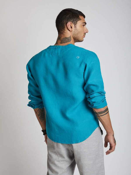 Men's Natural Hemp Asymmetric Shirt - Teal