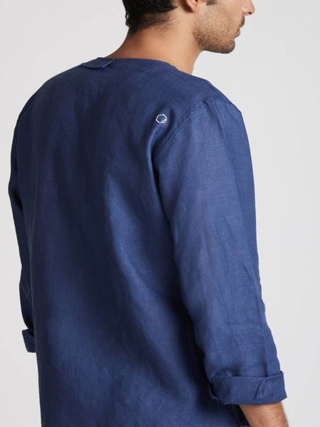 Men's Natural Hemp Asymmetric Shirt - Navy