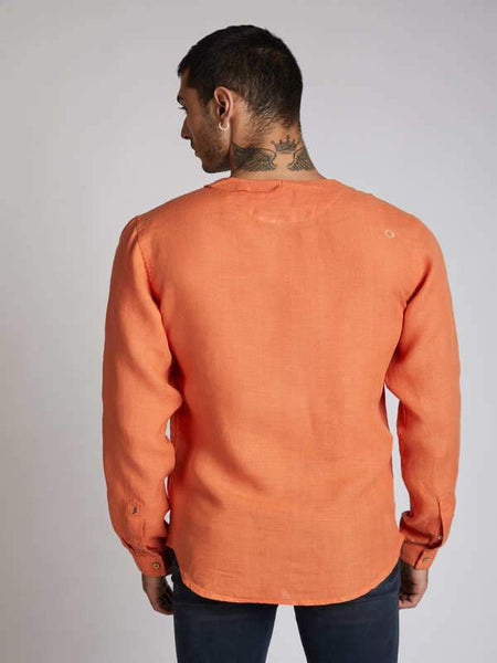 Natural Men's Hemp Asymmetric V-Neck Shirt - Orange