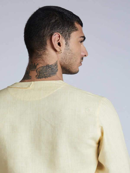 Men's Natural Hemp Asymmetric Shirt - Yellow
