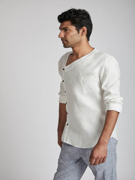 Men's Natural Hemp Asymmetric Shirt - White
