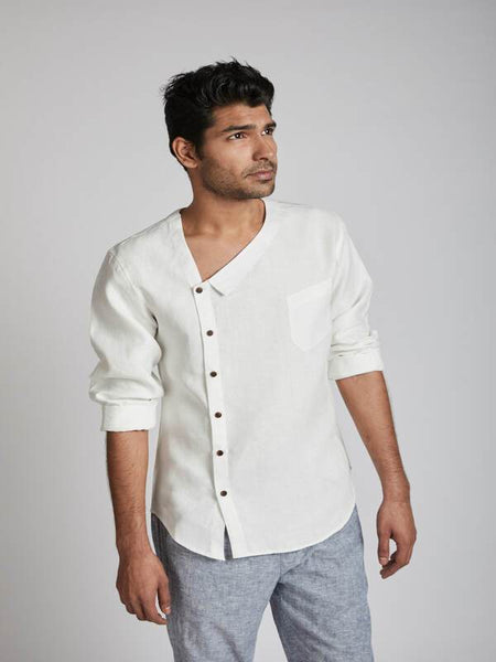 Men's Natural Hemp Asymmetric Shirt - White