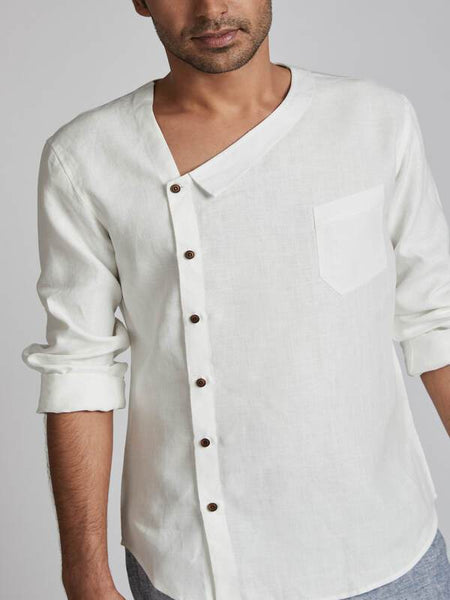 Men's Natural Hemp Asymmetric Shirt - White