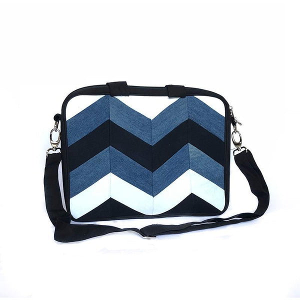 Upcycled Denim Laptop Bag - Chevron Patchwork
