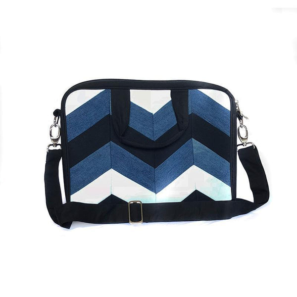 Upcycled Denim Laptop Bag - Chevron Patchwork