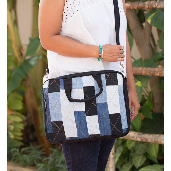 Upcycled Denim Laptop Bag - Rectangular Patchwork