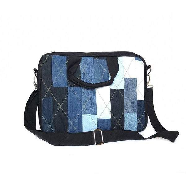 Upcycled Denim Laptop Bag - Rectangular Patchwork