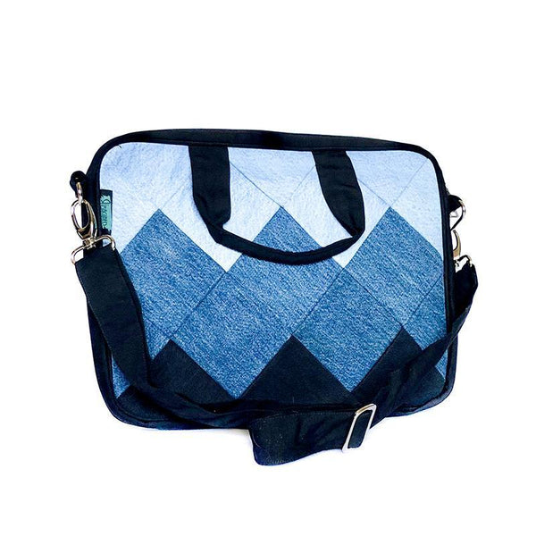 Upcycled Denim Laptop Bag - Square Patchwork