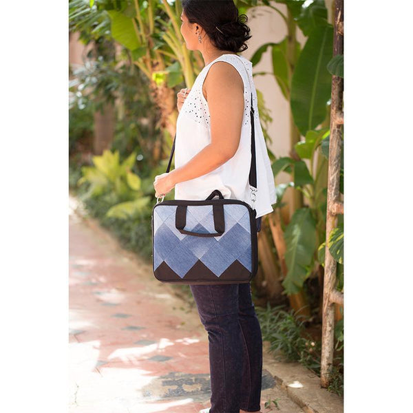 Upcycled Denim Laptop Bag - Square Patchwork
