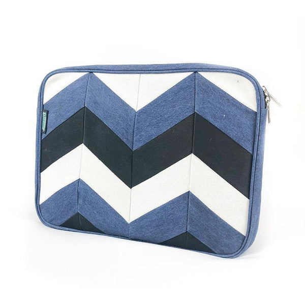 Upcycled Denim Laptop Sleeve - Chevron Patchwork
