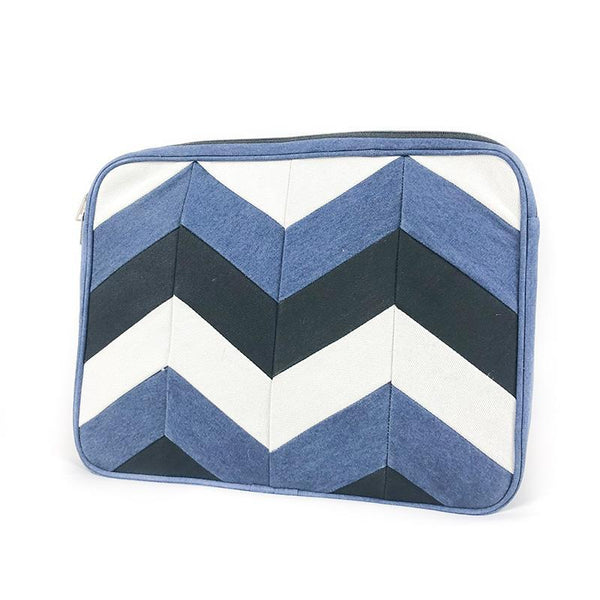 Upcycled Denim Laptop Sleeve - Chevron Patchwork