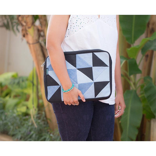 Upcycled Denim Laptop Sleeve - Rectangular Patchwork