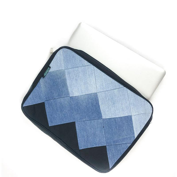Upcycled Denim Laptop Sleeve - Square Patchwork