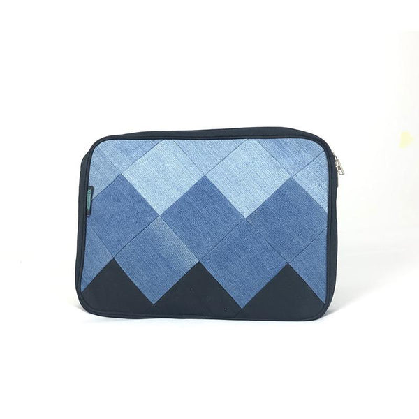 Upcycled Denim Laptop Sleeve - Square Patchwork