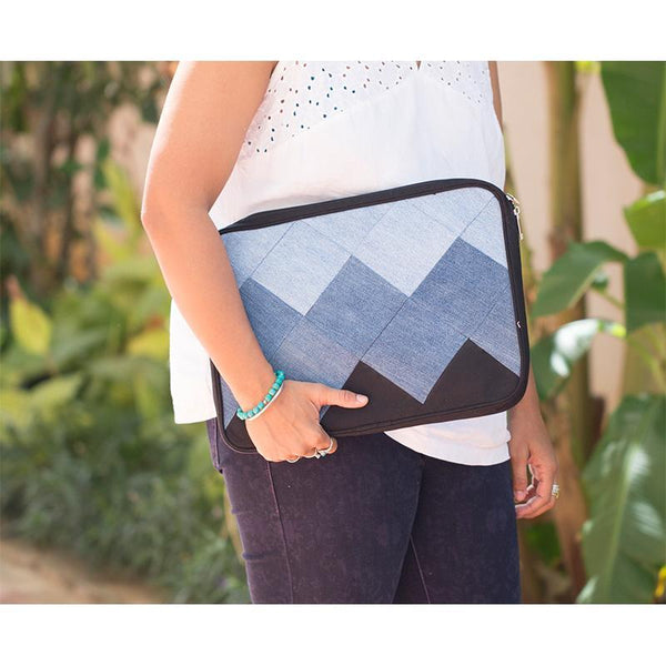 Upcycled Denim Laptop Sleeve - Square Patchwork