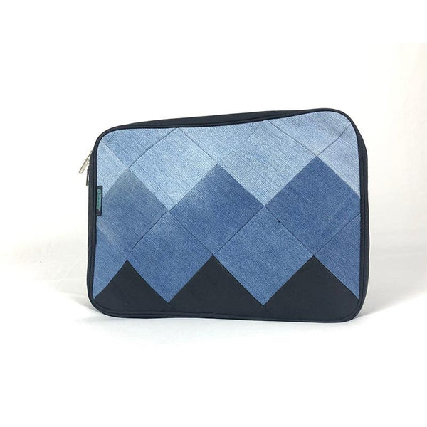 Upcycled Denim Laptop Sleeve - Square Patchwork