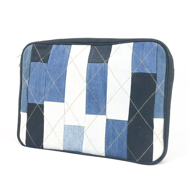 Upcycled Denim Laptop Sleeve - Triangular Patchwork