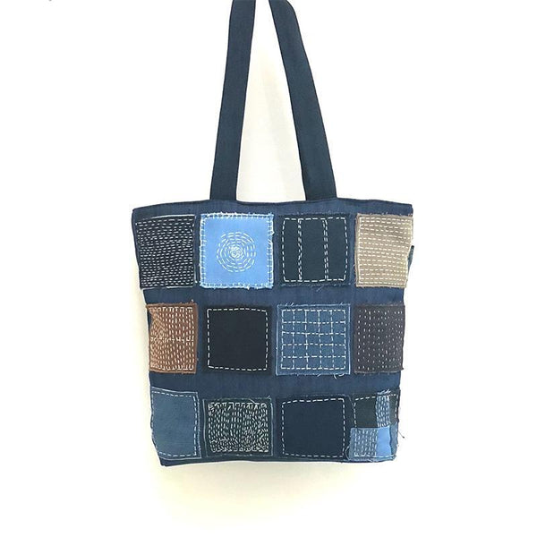 Upcycled Denim Tote Bag  - Kantha Patchwork