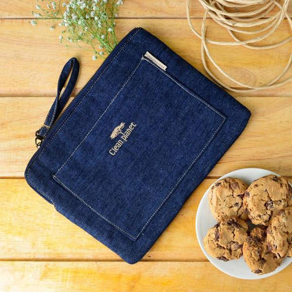 Upcycled Denim Wide Tablet Sleeve