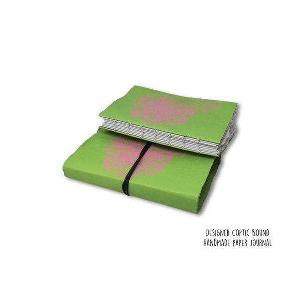 Designer Coptic-Bound Handmade Paper Journal - Green