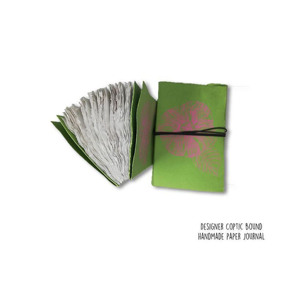 Designer Coptic-Bound Handmade Paper Journal - Green