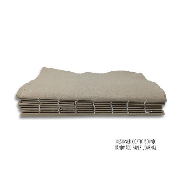 Designer Coptic-Bound Hardboard Recycled Paper Notebook - Olive Green with Sky Blue Zigzag Print