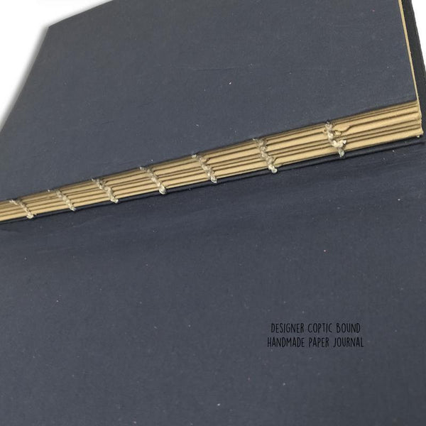Designer Coptic-Bound Recycled Paper Notebook - Blue with Grey Line Print (160 pages)