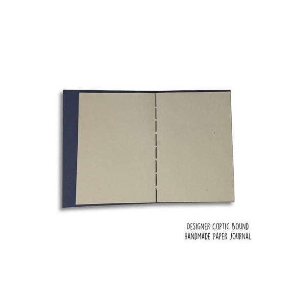 Designer Coptic-Bound Recycled Paper Notebook - Blue with Grey Line Print (160 pages)