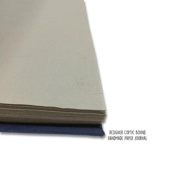 Designer Coptic-Bound Recycled Paper Notebook - Blue with Grey Line Print (160 pages)