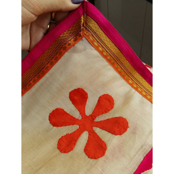 Designer Dupatta (Orange And Pink Geometric) - Created with upcycled fabric