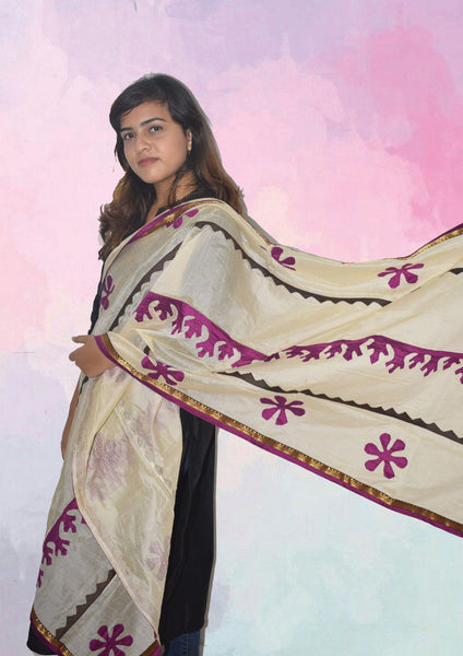 Designer Dupatta (Purple) - Created with upcycled fabric