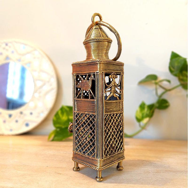 Handcrafted Dhokra Square Lantern (Tribal Dance)