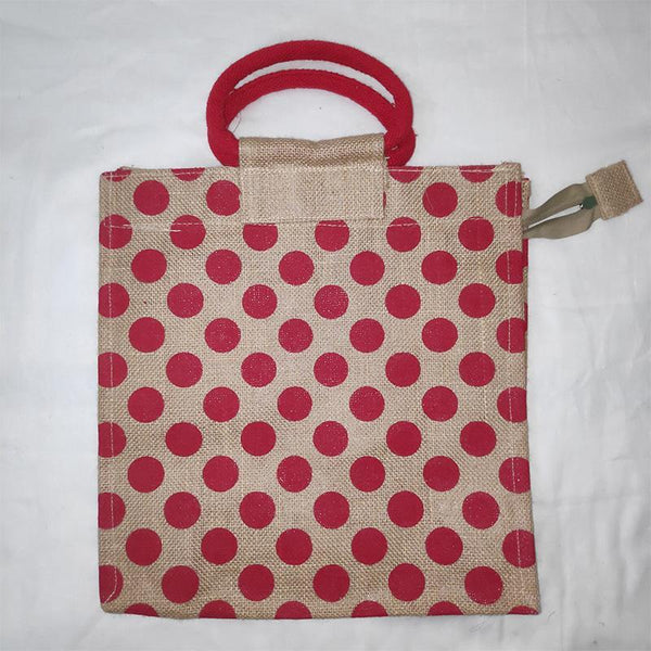 Jute Designer Bag - Green Polka Dots from Agiripalli, Andhra Pradesh