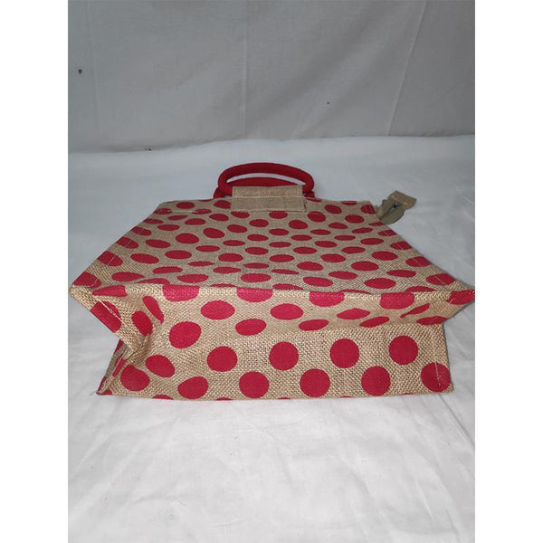 Jute Designer Bag - Green Polka Dots from Agiripalli, Andhra Pradesh
