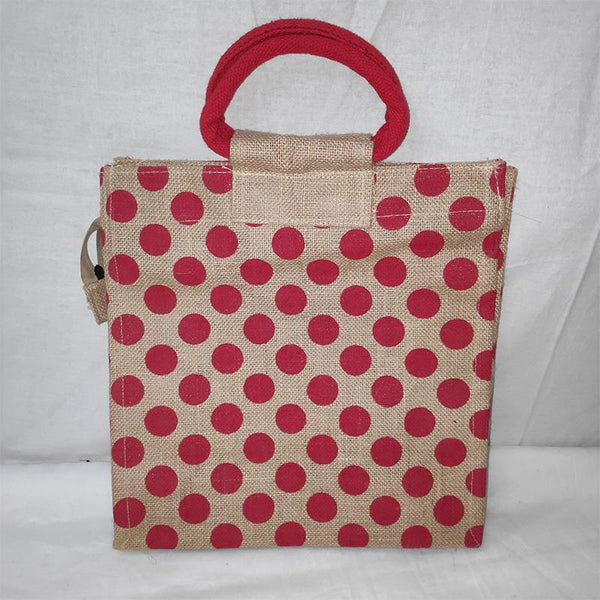 Jute Designer Bag - Green Polka Dots from Agiripalli, Andhra Pradesh