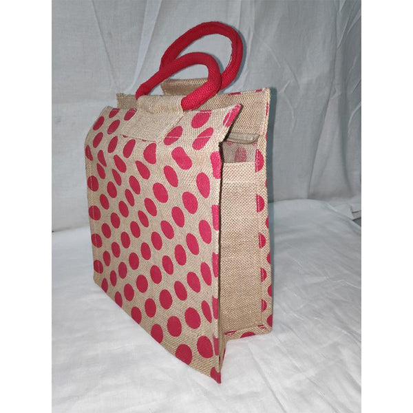 Jute Designer Bag - Green Polka Dots from Agiripalli, Andhra Pradesh