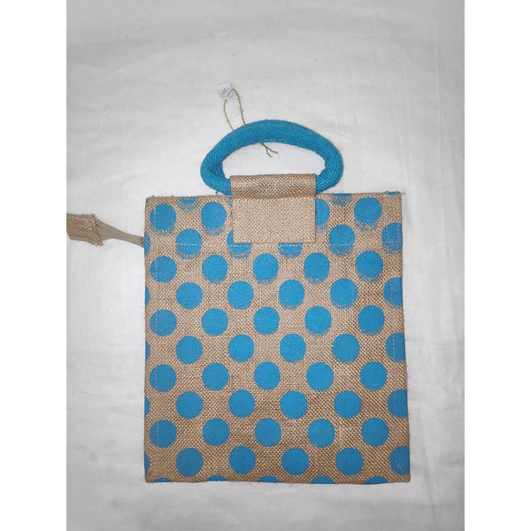 Jute Designer Bag - Blue Polka Dots from Agiripalli, Andhra Pradesh