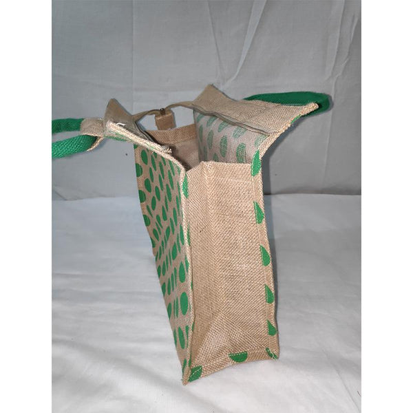 Jute Designer Bag - Green Polka Dots from Agiripalli, Andhra Pradesh