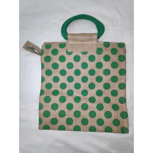 Jute Designer Bag - Green Polka Dots from Agiripalli, Andhra Pradesh