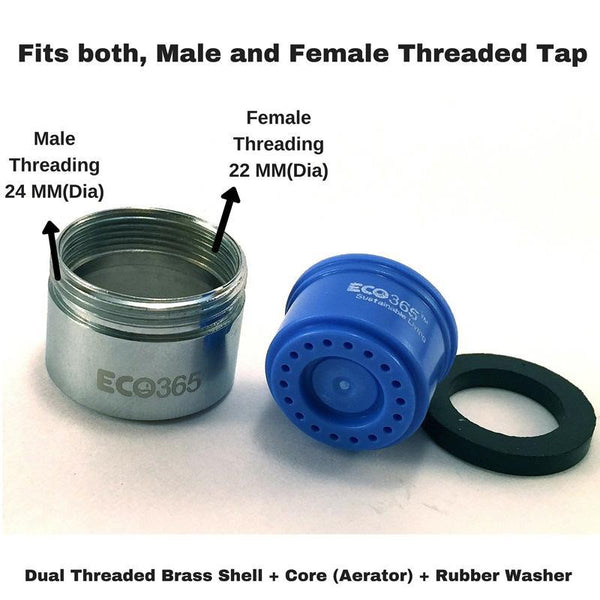 Dual-Threaded Water Saving Shower Flow Aerator For Taps - Pack of 2