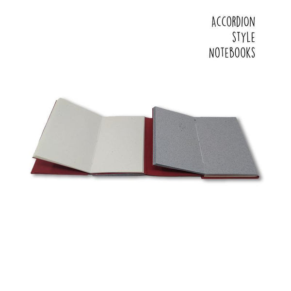 Dull Red Accordion Style Handmade Paper Journal - Dark Mauve with Poppy Flower (4 sets of 18 pages each)