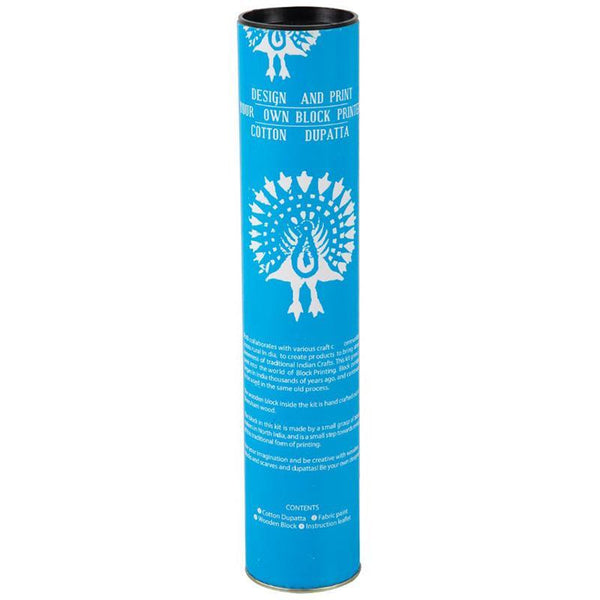 Block Print Your Own Dupatta Kit - Blue Peacock
