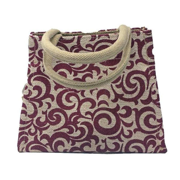 Jute Designer Gift Bag - Flower Print from Agiripalli, Andhra Pradesh