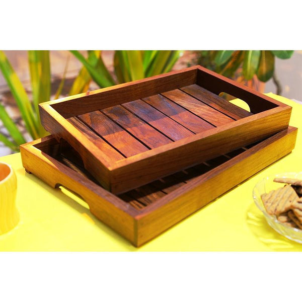 Wooden Serving Trays Created by Traditional Artisans - Set of 2