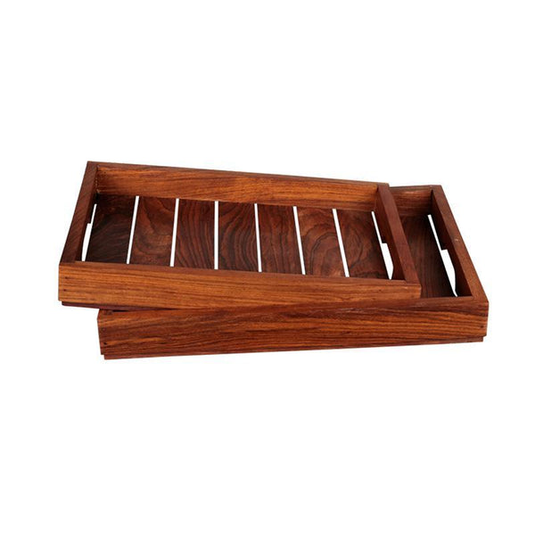 Wooden Serving Trays Created by Traditional Artisans - Set of 2