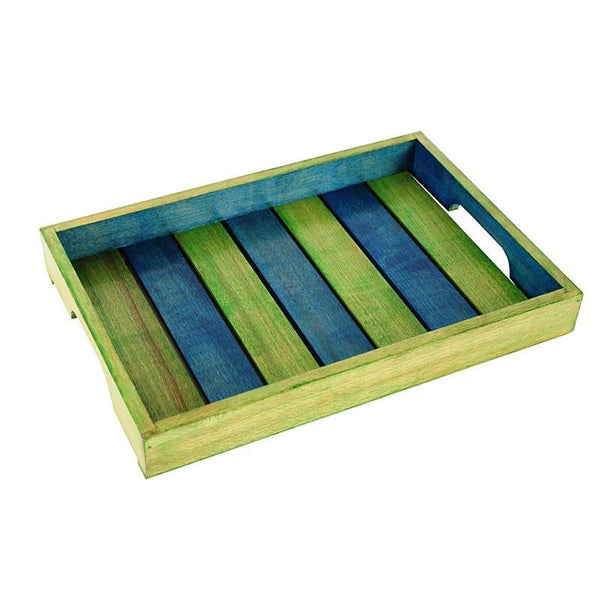 Hand-Carved Wooden Serving Tray  (Green and Blue) created by Traditional Artisans