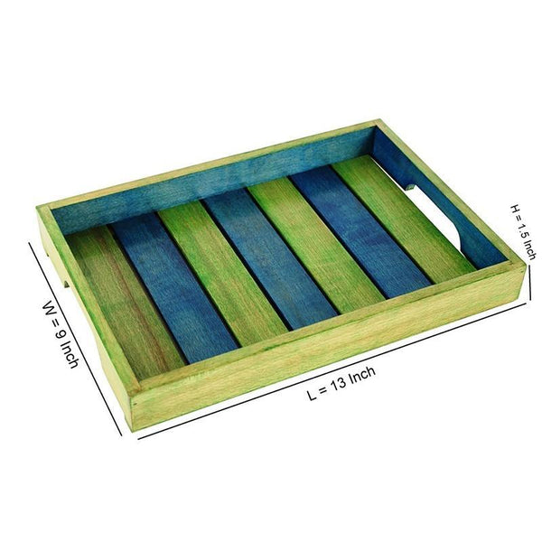 Hand-Carved Wooden Serving Tray  (Green and Blue) created by Traditional Artisans