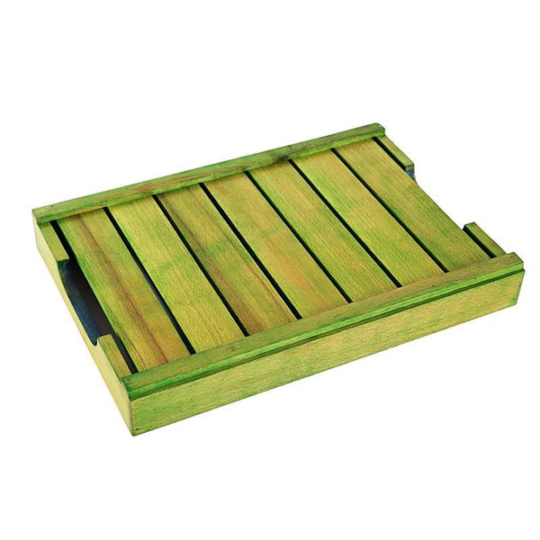 Hand-Carved Wooden Serving Tray  (Green and Blue) created by Traditional Artisans