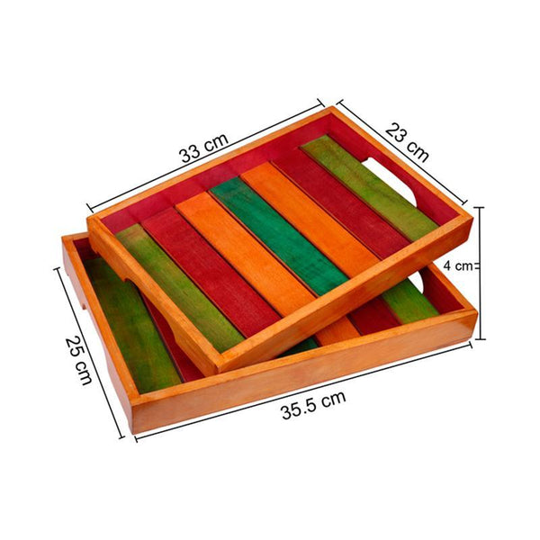 Hand-Carved Wooden Serving Trays - Set Of 2 (Multi-Coloured) created by Traditional Artisans